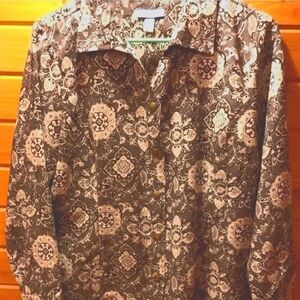 Long Sleeve Pattern Women's Top  Medium Petite Neutrals and Black Croft & Barrow